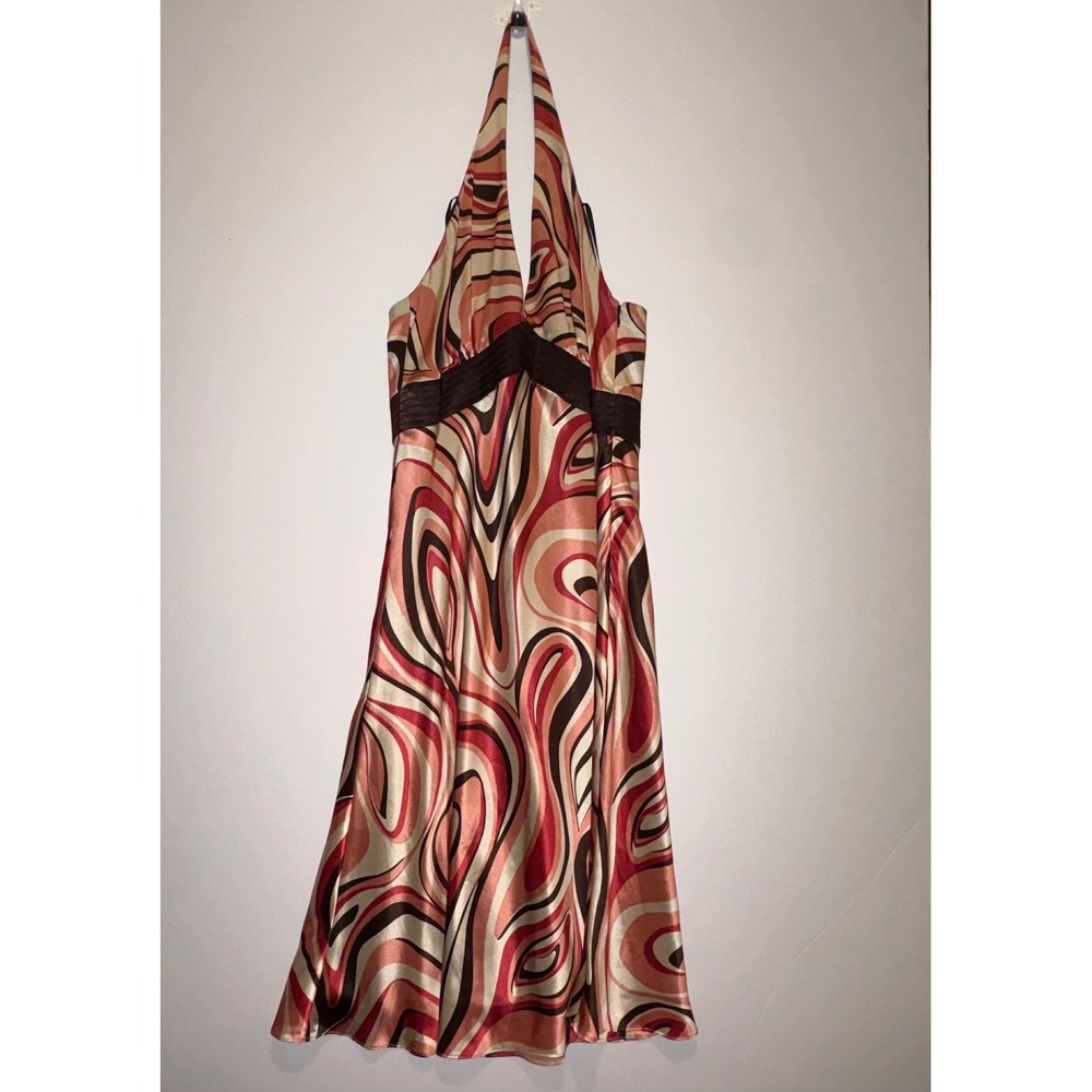 Laundry by Shelli Segal 100% Silk Halter Dress Psychedelic Swirl Midi Cocktail